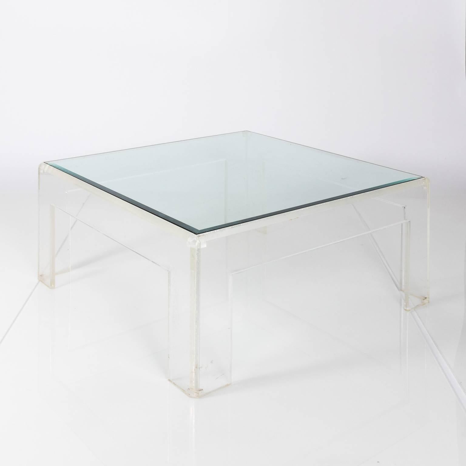 Glass Mid-Century Modern Square Lucite Coffee Table