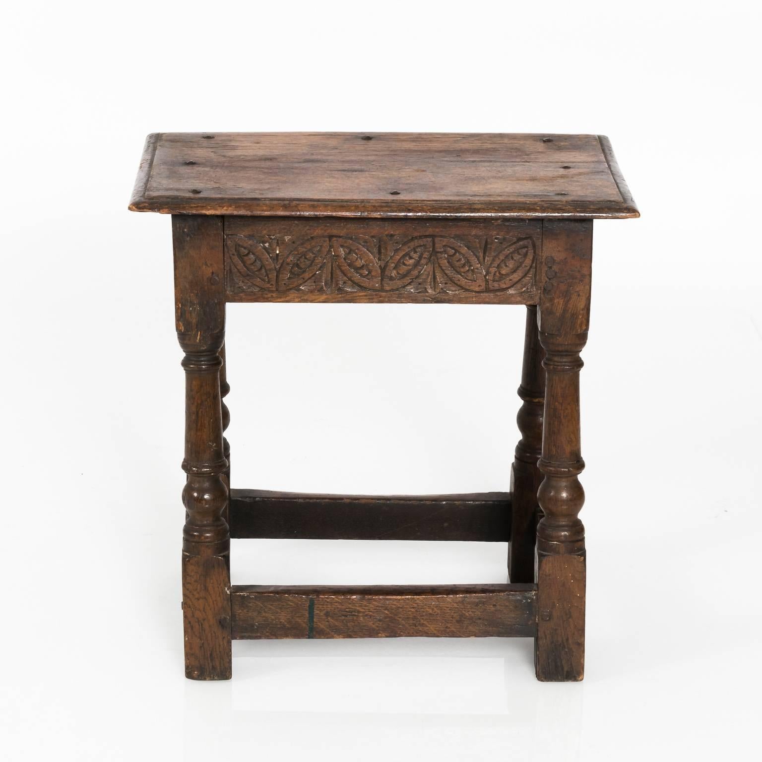 Circa 18th century joint stool of English oak.
