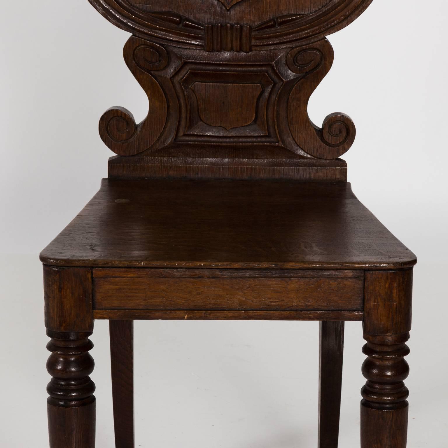 Pair of English Oak Hall Chairs 1