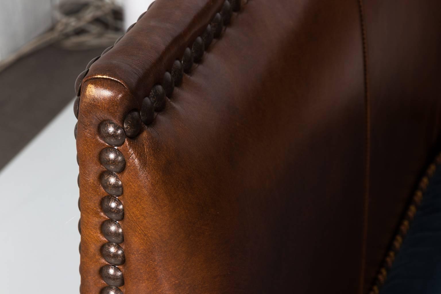 Custom Leather Sofa by Sherrill Furniture In Good Condition In Stamford, CT