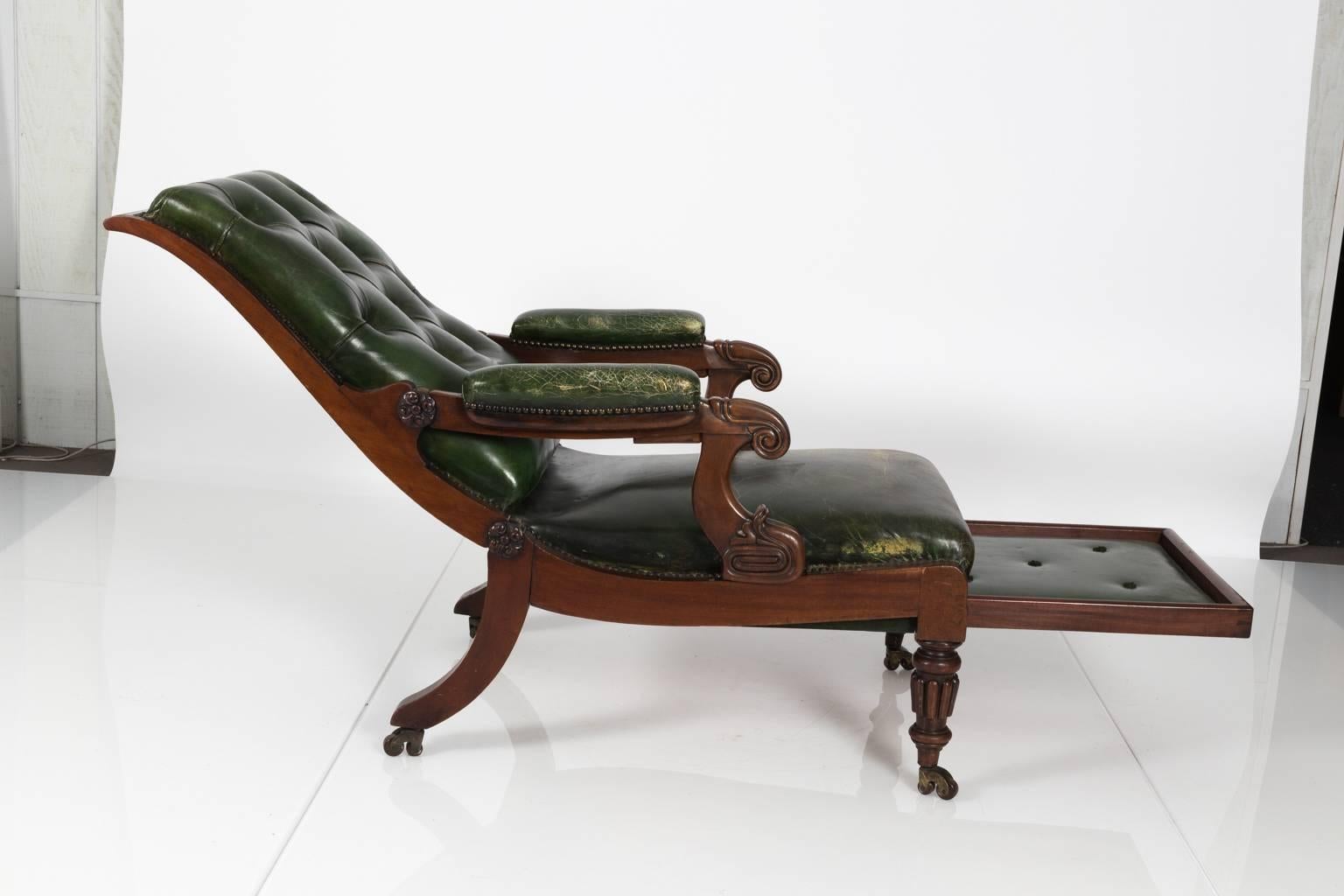 William IV Style Green Leather Chair, circa 1840 1
