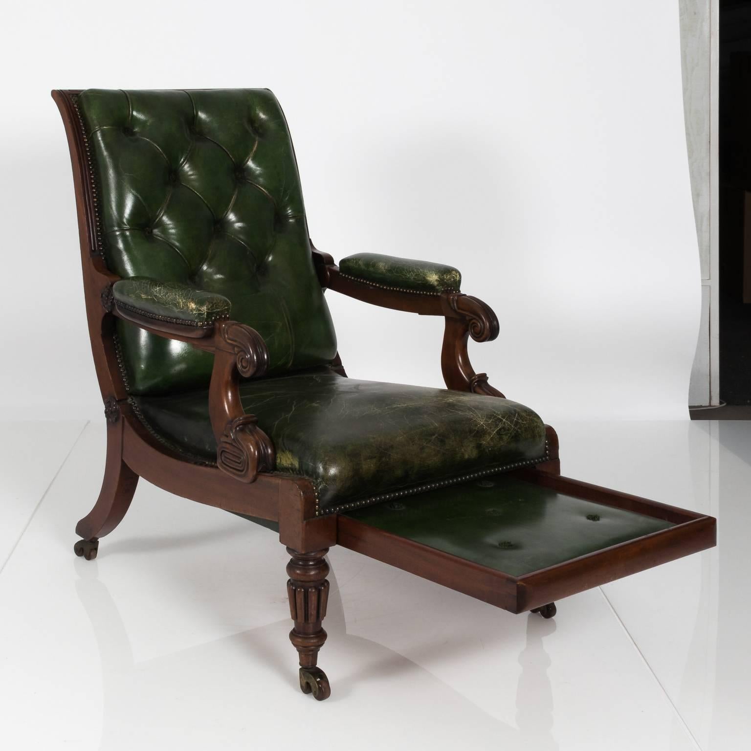 English William IV Style Green Leather Chair, circa 1840