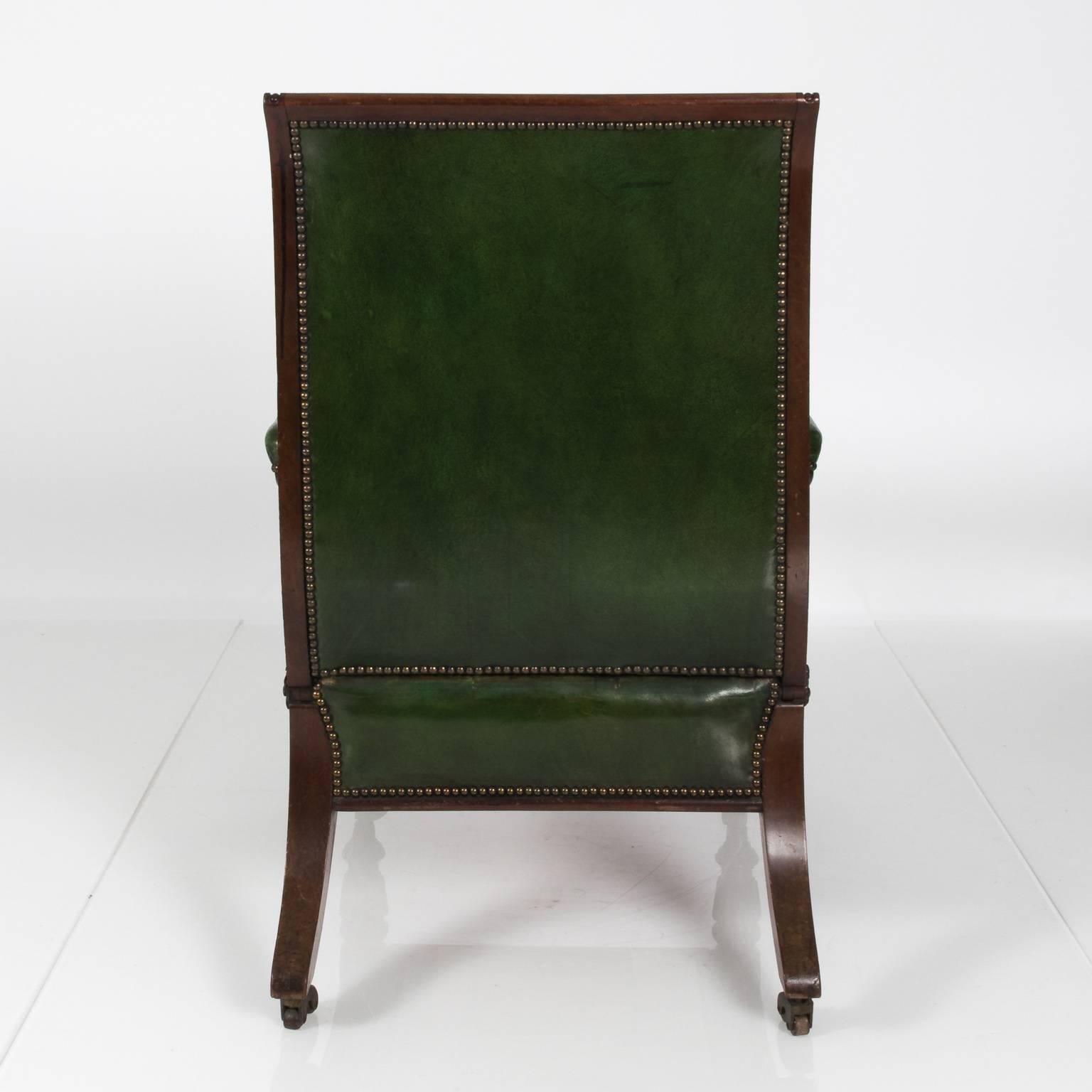 William IV Style Green Leather Chair, circa 1840 4