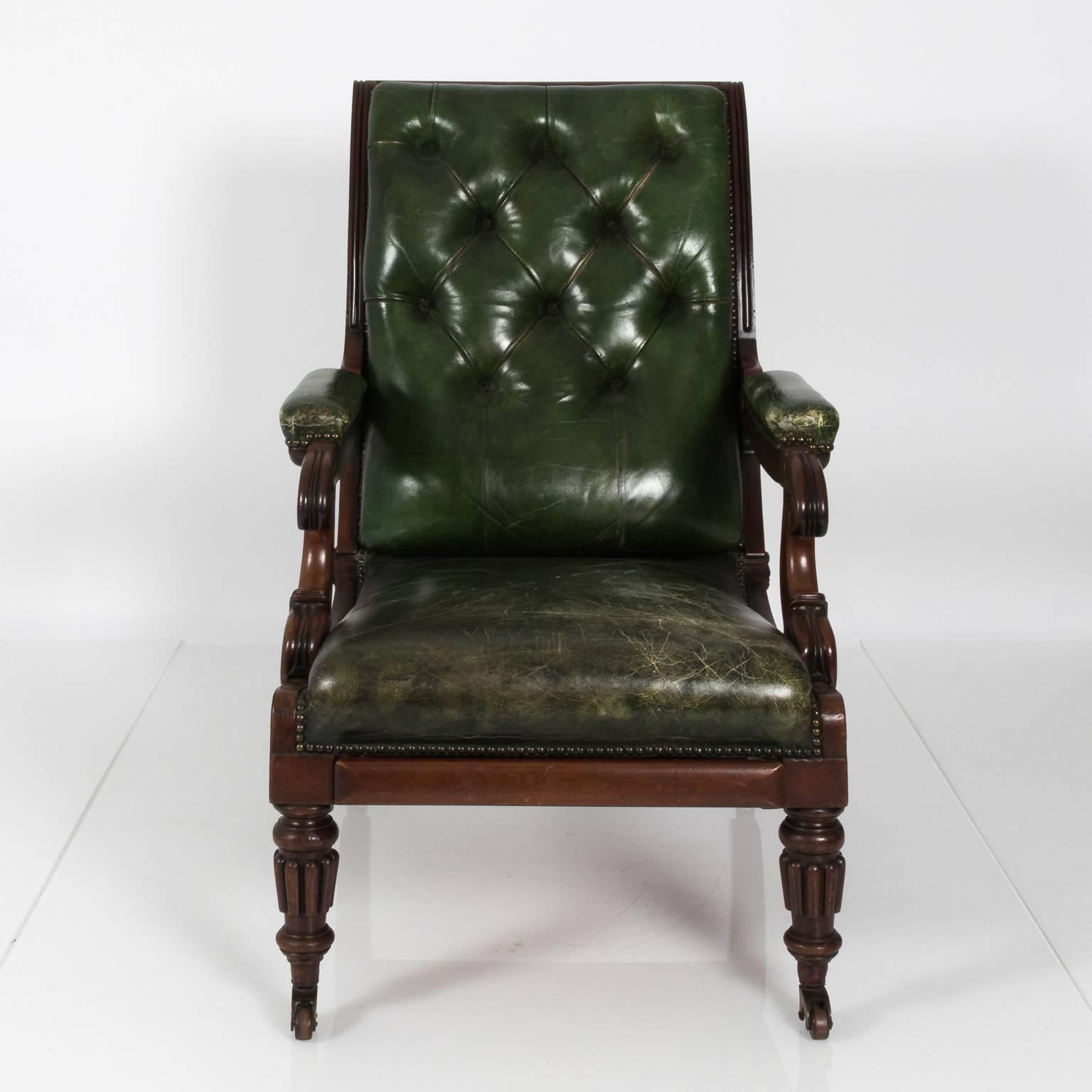 William IV Style Green Leather Chair, circa 1840 5