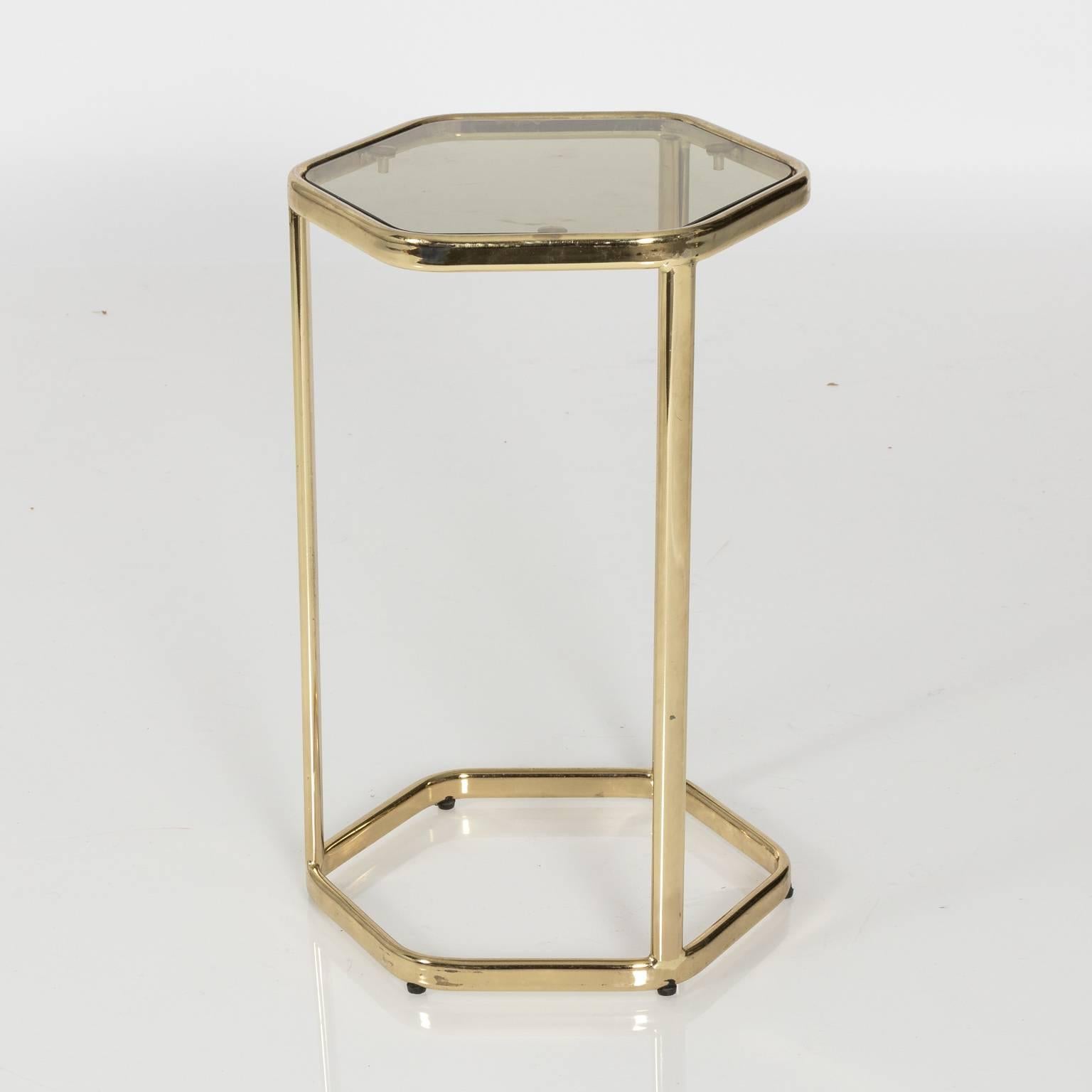 Mid-Century Modern Set of Three Brass Hexagonal Pedestals 