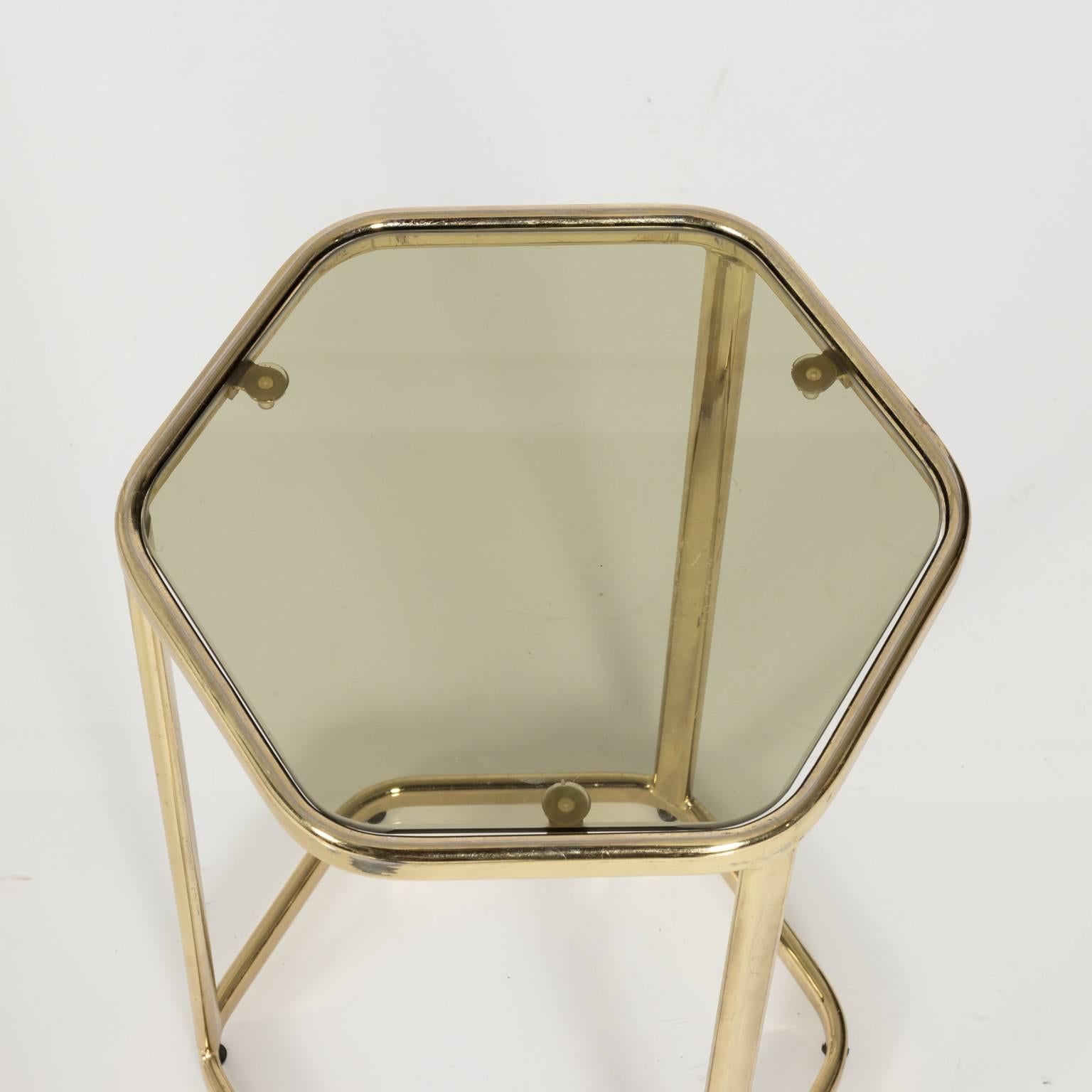 Polished Set of Three Brass Hexagonal Pedestals 