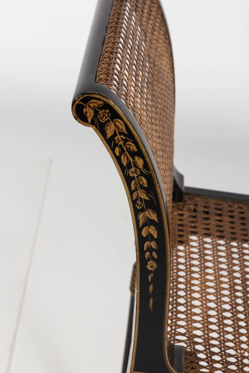 Ebonized Regency Style Cane Seat Window Bench 