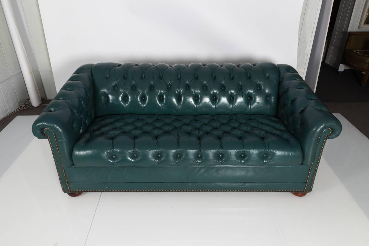 Leather Chesterfield Sofa, circa 1970 In Good Condition In Stamford, CT
