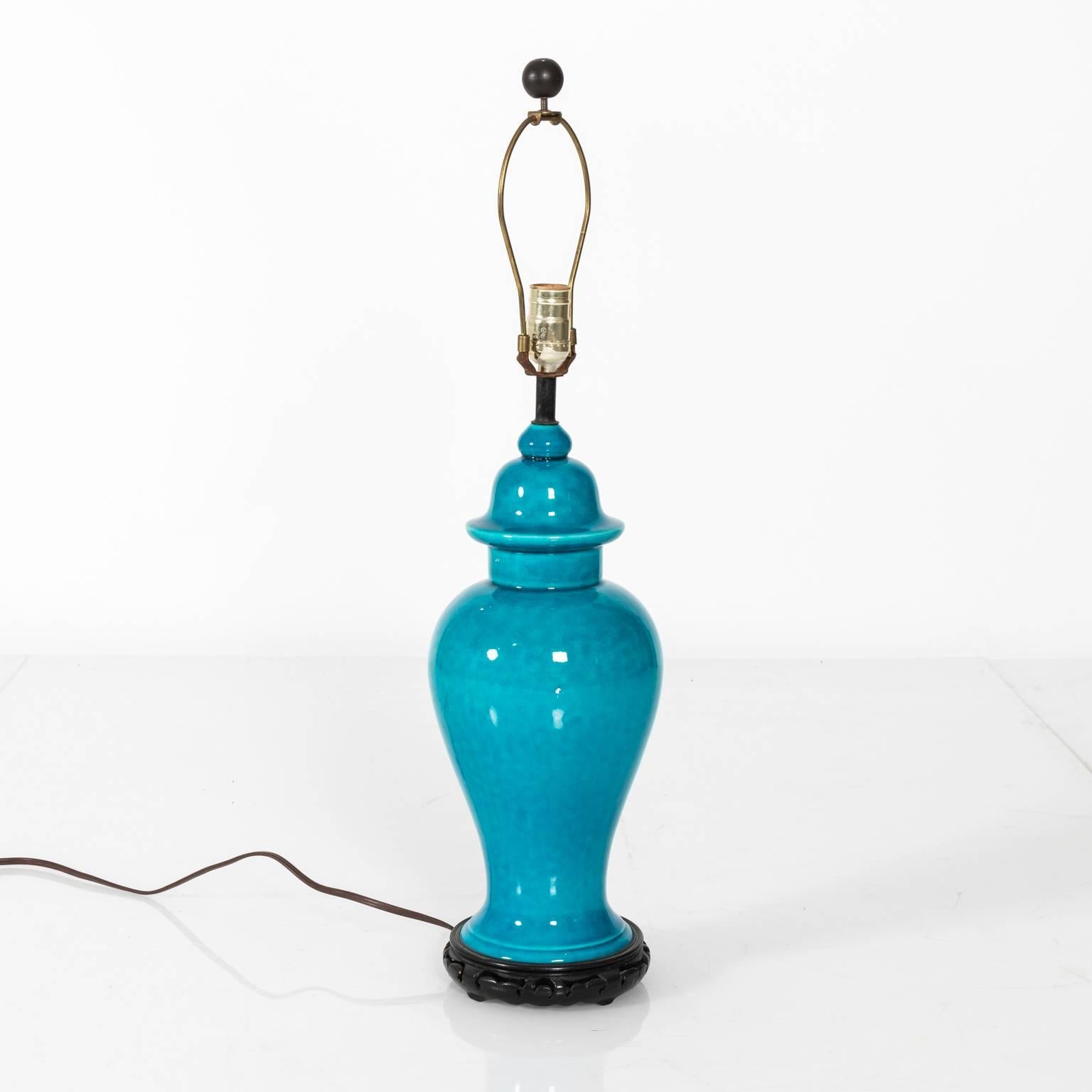 Glazed Turquoise Ceramic Lamp For Sale