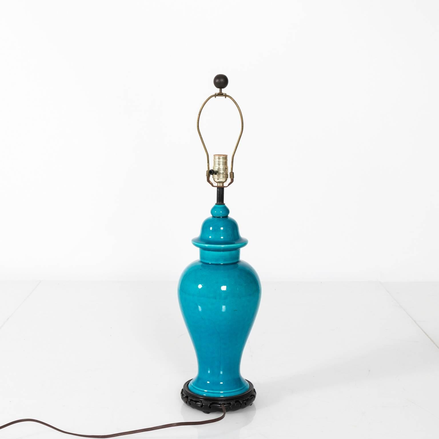 20th Century Turquoise Ceramic Lamp For Sale