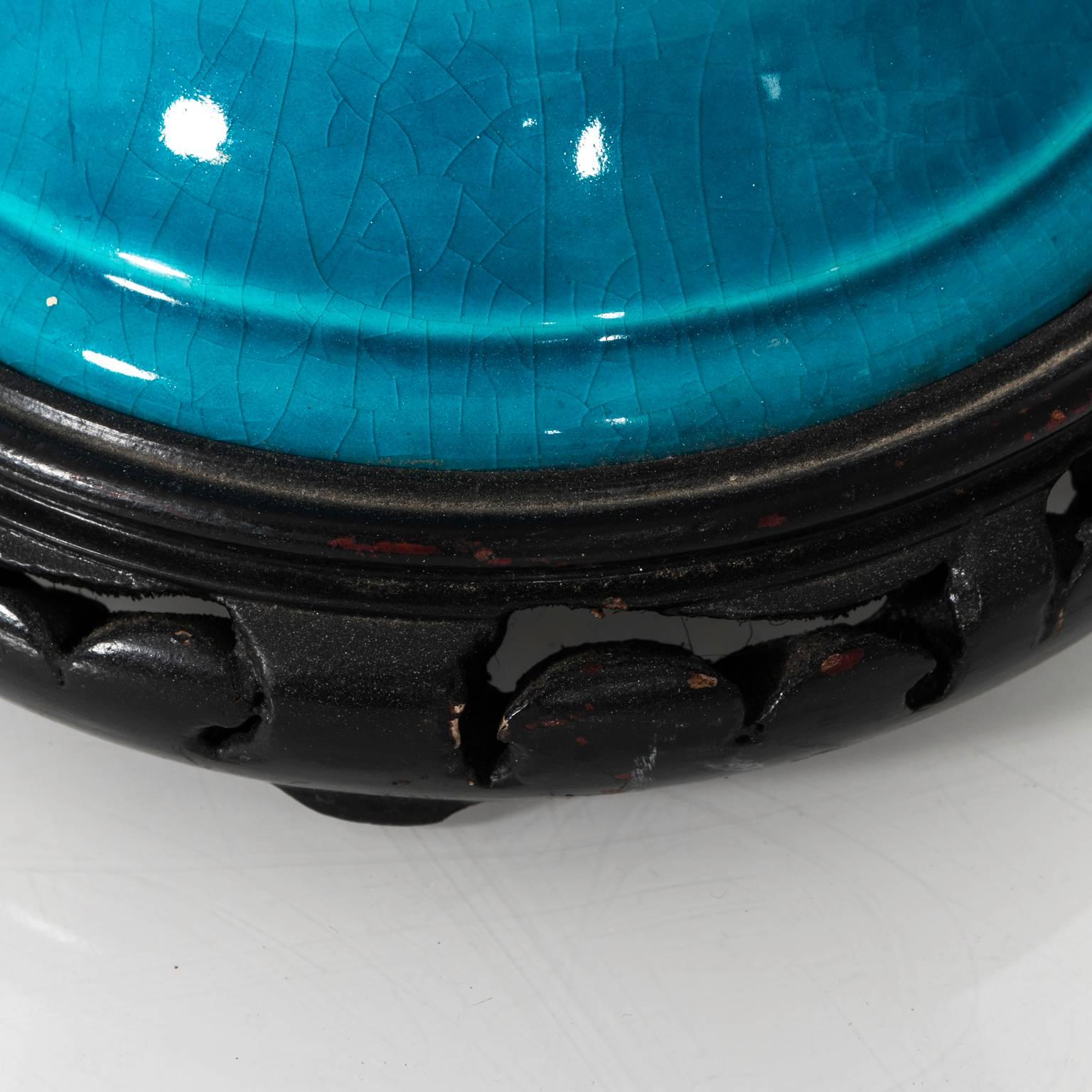 Turquoise Ceramic Lamp For Sale 3