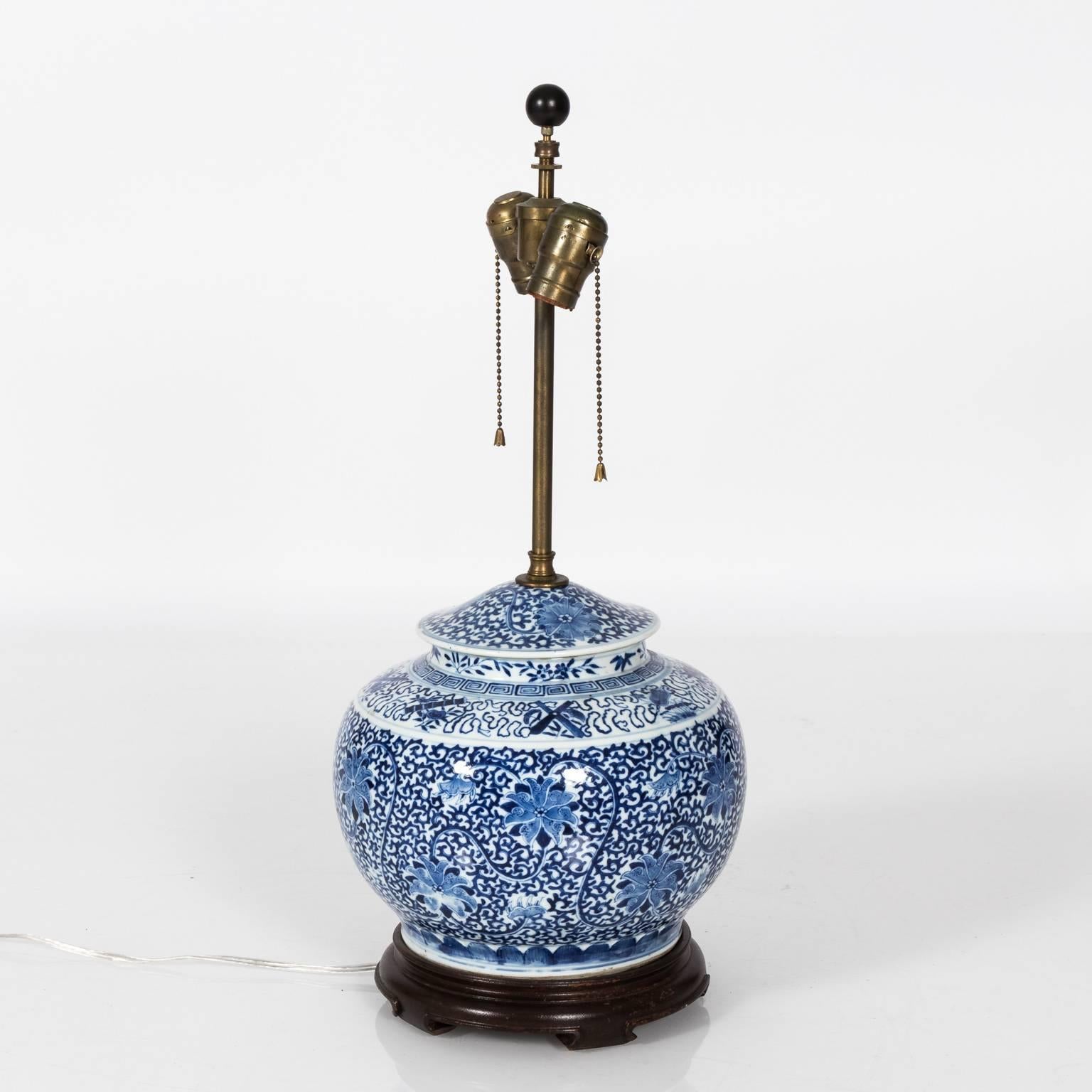 Ceramic Table Lamp Made from 1820s Chinese Blue and White Ginger Jar
