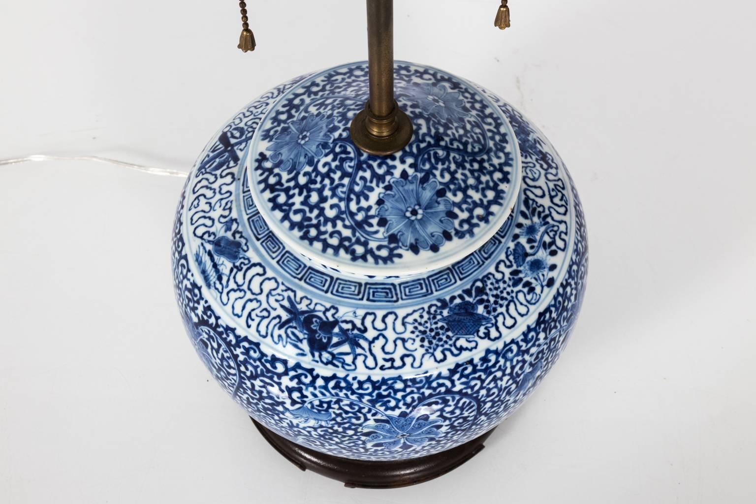Early 19th Century Table Lamp Made from 1820s Chinese Blue and White Ginger Jar