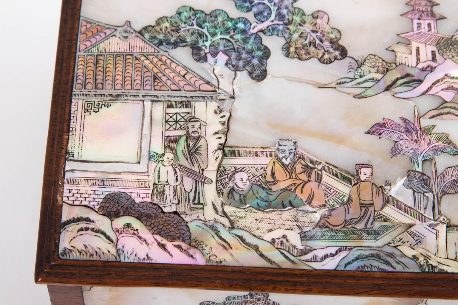 20th Century Chinese Inlaid Wood Box  For Sale