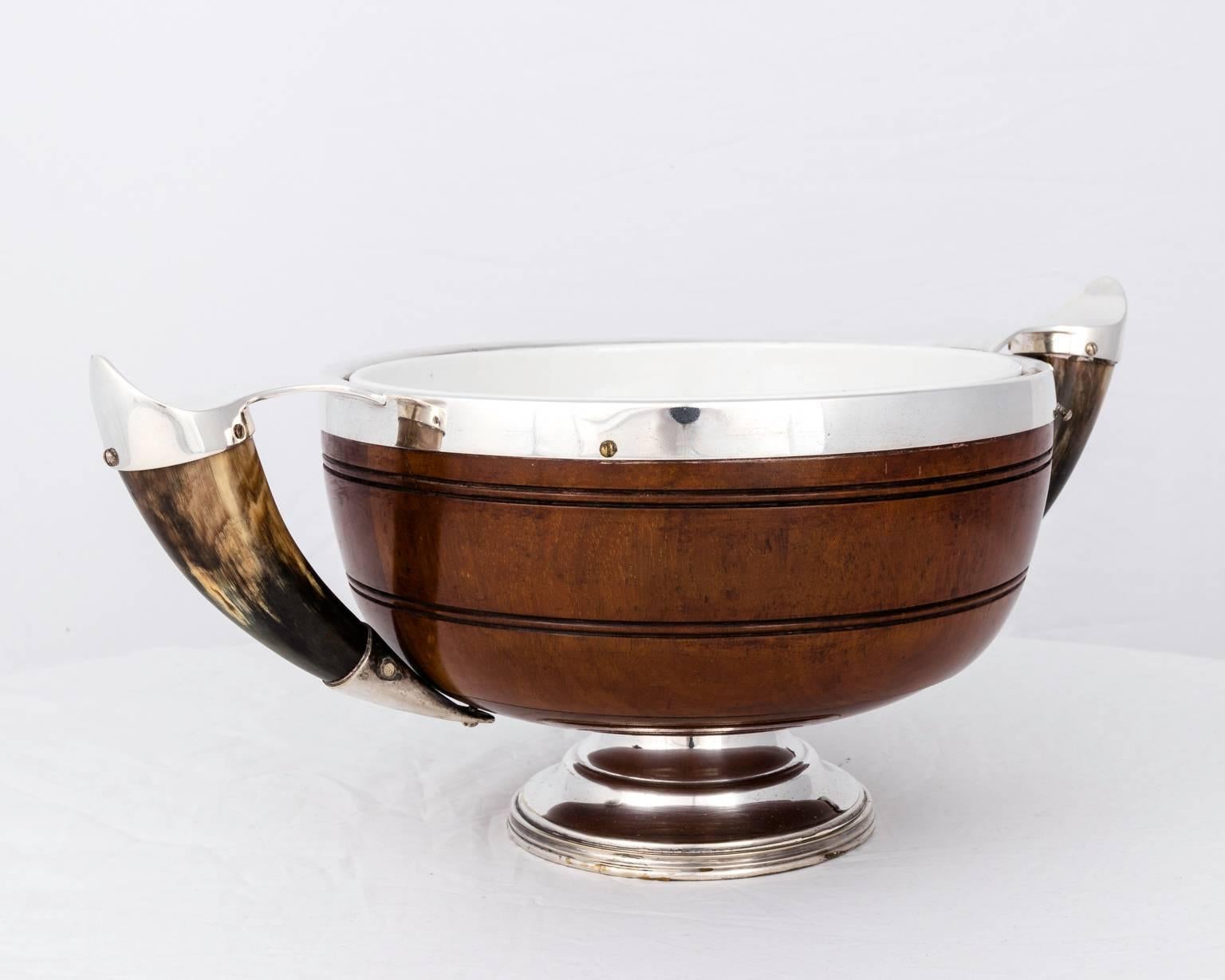 English Edwardian Wood and Silver Plated Server Bowl  For Sale