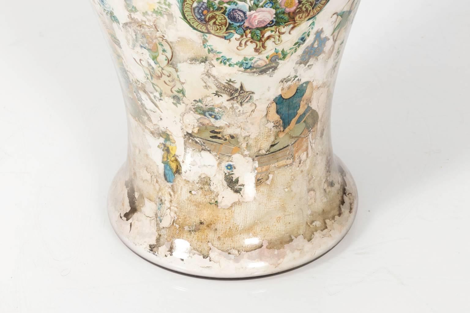 20th Century Chinese Decoupage Decorated Vase For Sale