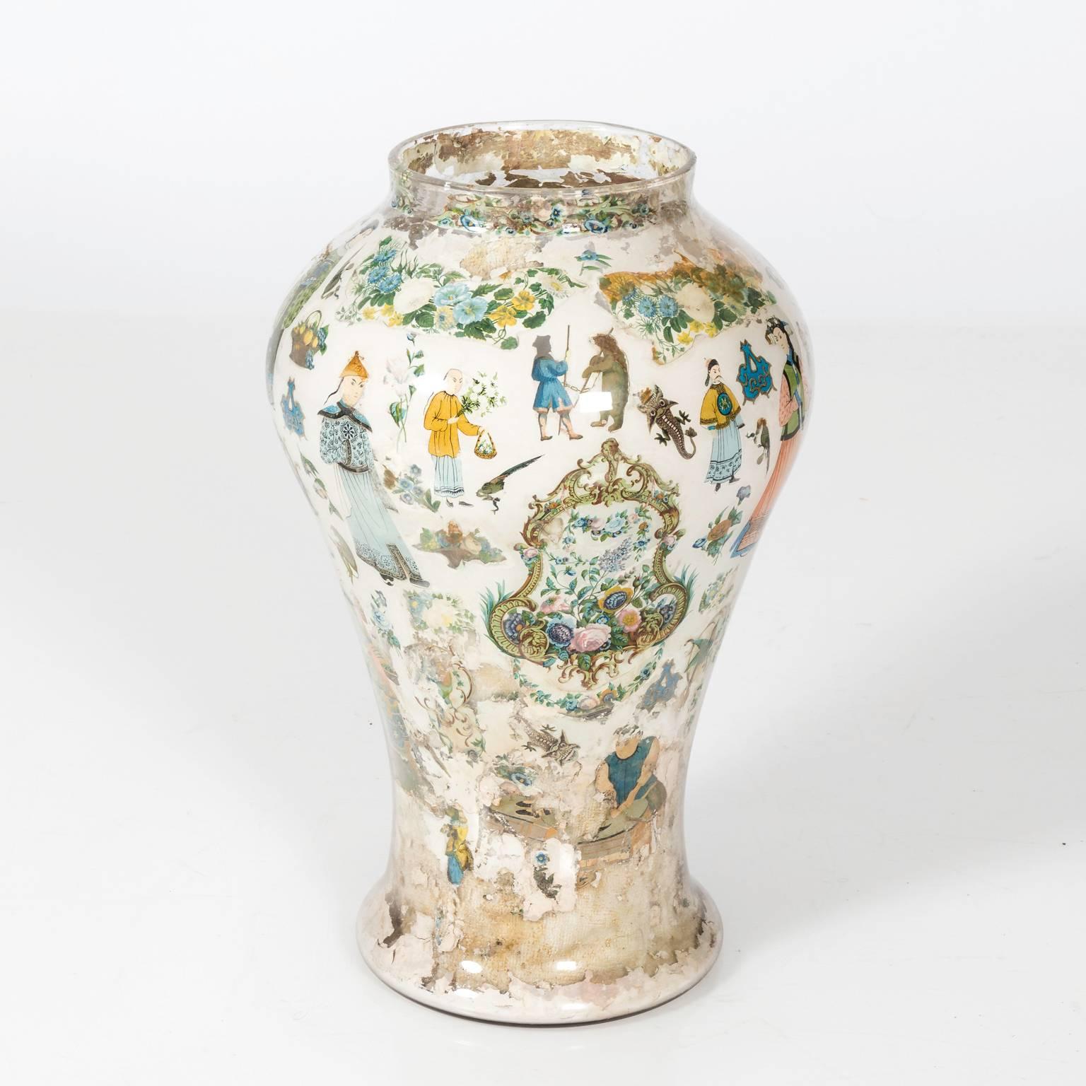 Découpage Chinese Decoupage Decorated Vase For Sale
