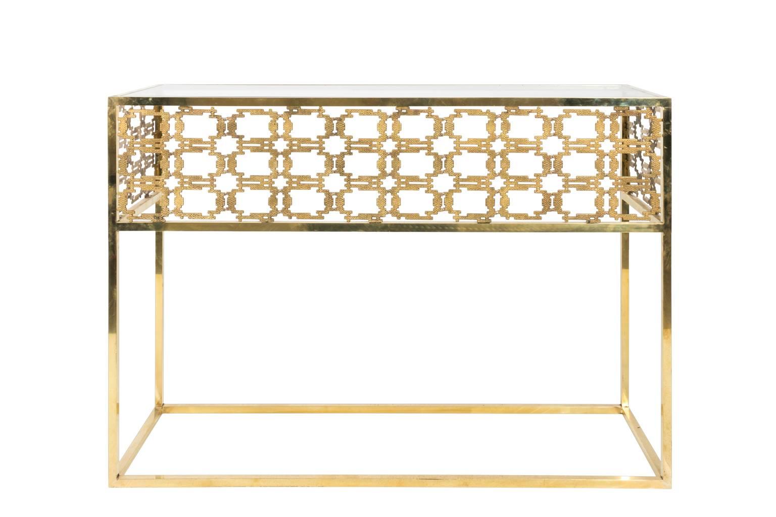 Pair of Midcentury Brass Modern Console Tables In Good Condition In Stamford, CT