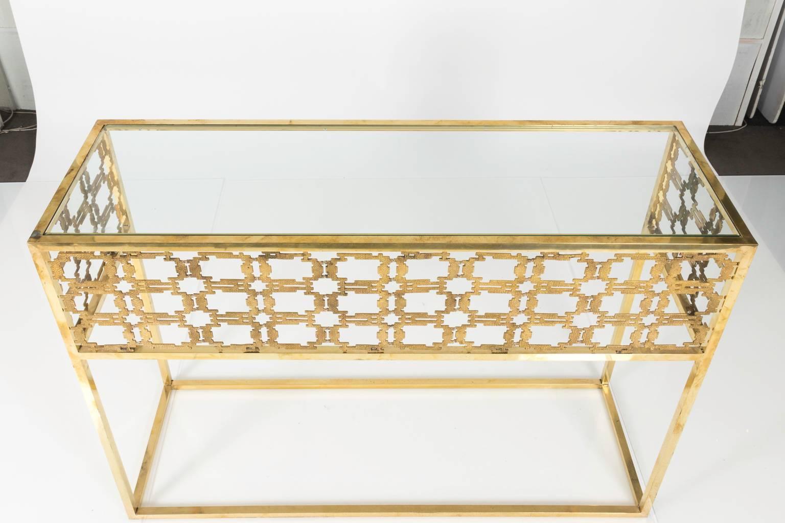 Pair of Midcentury Brass Modern Console Tables 1