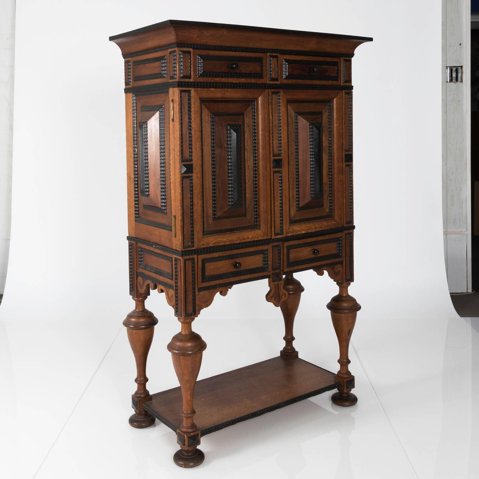 Circa late 19th century ebonized Rosewood chest of drawers in the William and Mary style.
