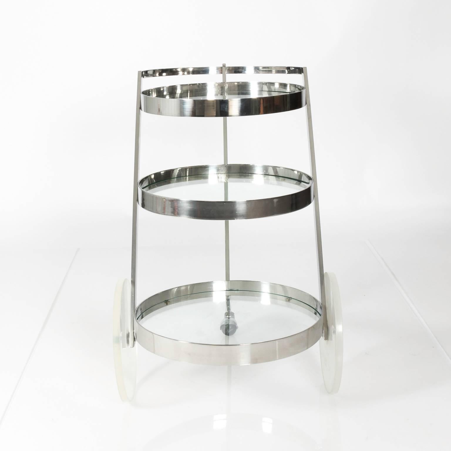 Mid-Century Modern Glass and Chrome Bar Cart 1960's In Good Condition In Stamford, CT