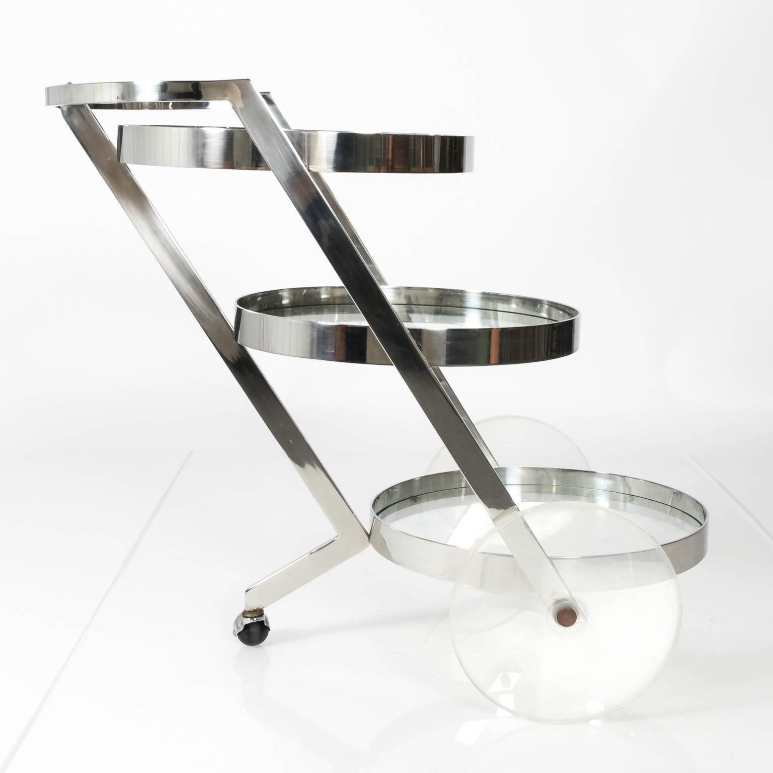 Mid-Century Modern Glass and Chrome Bar Cart 1960's 1