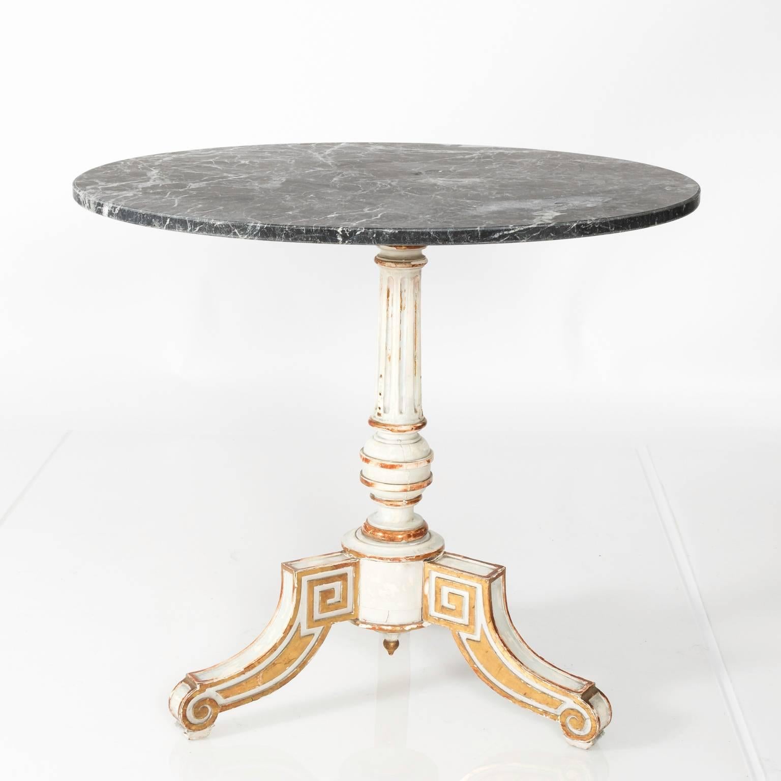 Neoclassical Round Marble-Top Pedestal Side Table, circa 1930s 1