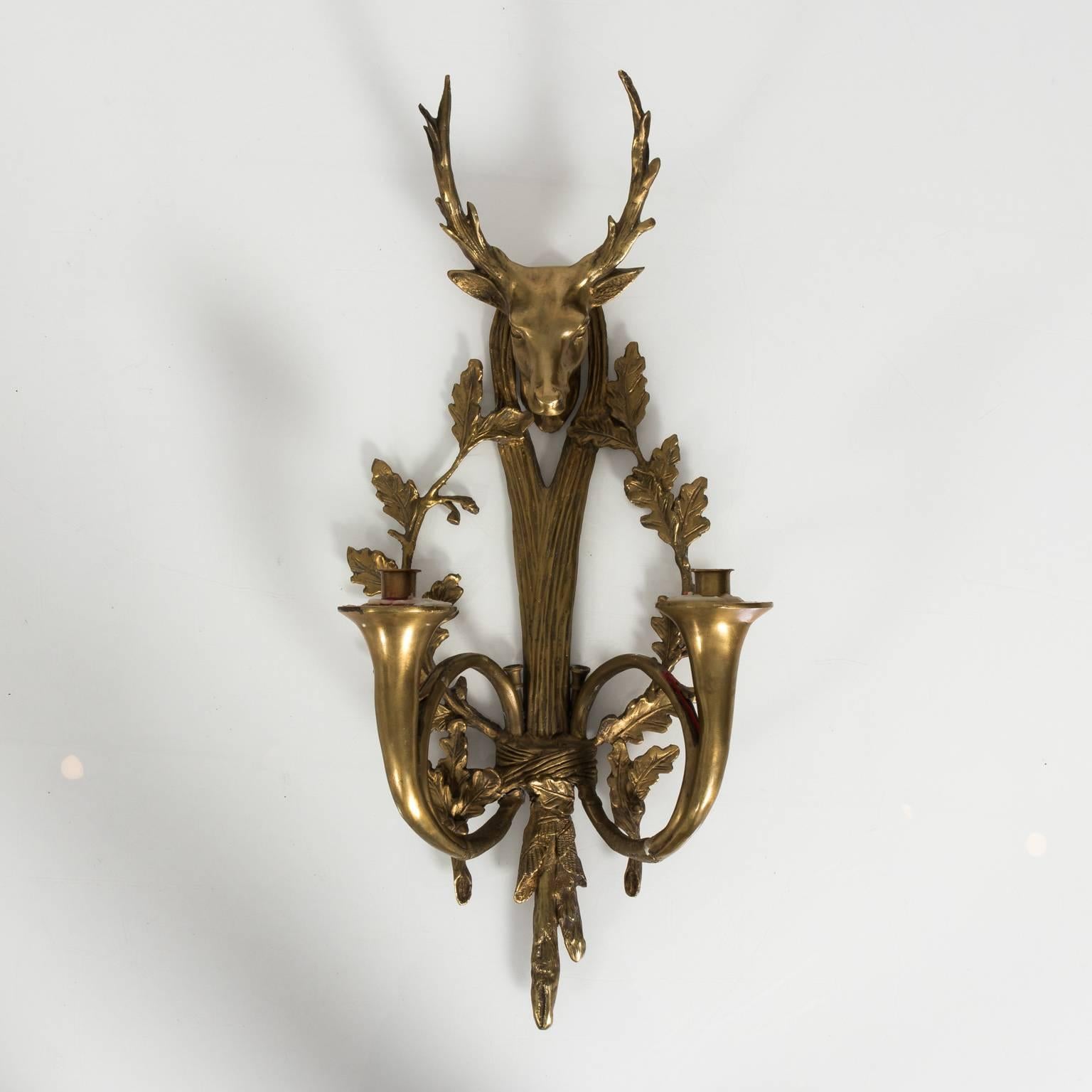 Cast bronze stag sconces. Circa 1920's
