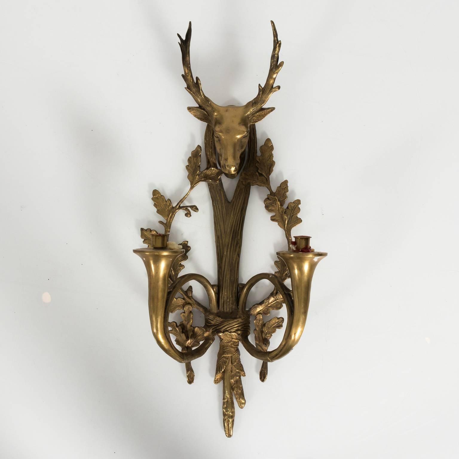 Pair of Early 20th Century Bronze Stag Head Sconces 6