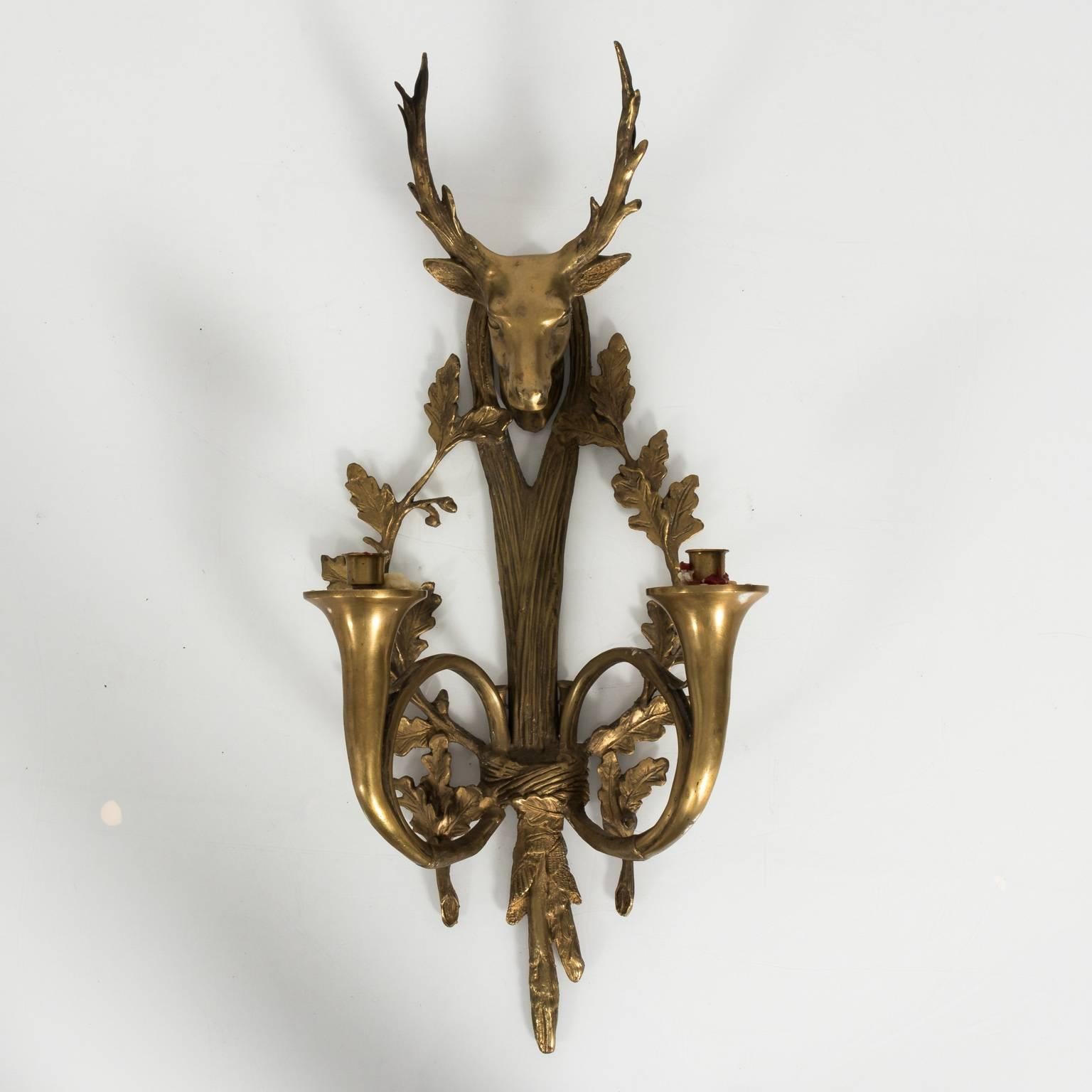 Pair of Early 20th Century Bronze Stag Head Sconces 5