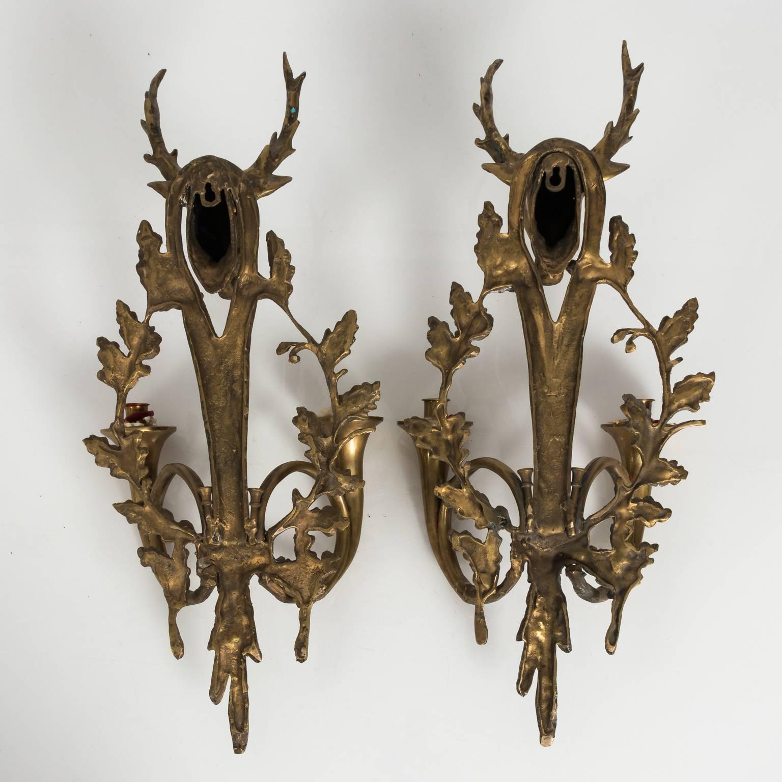 Pair of Early 20th Century Bronze Stag Head Sconces 4