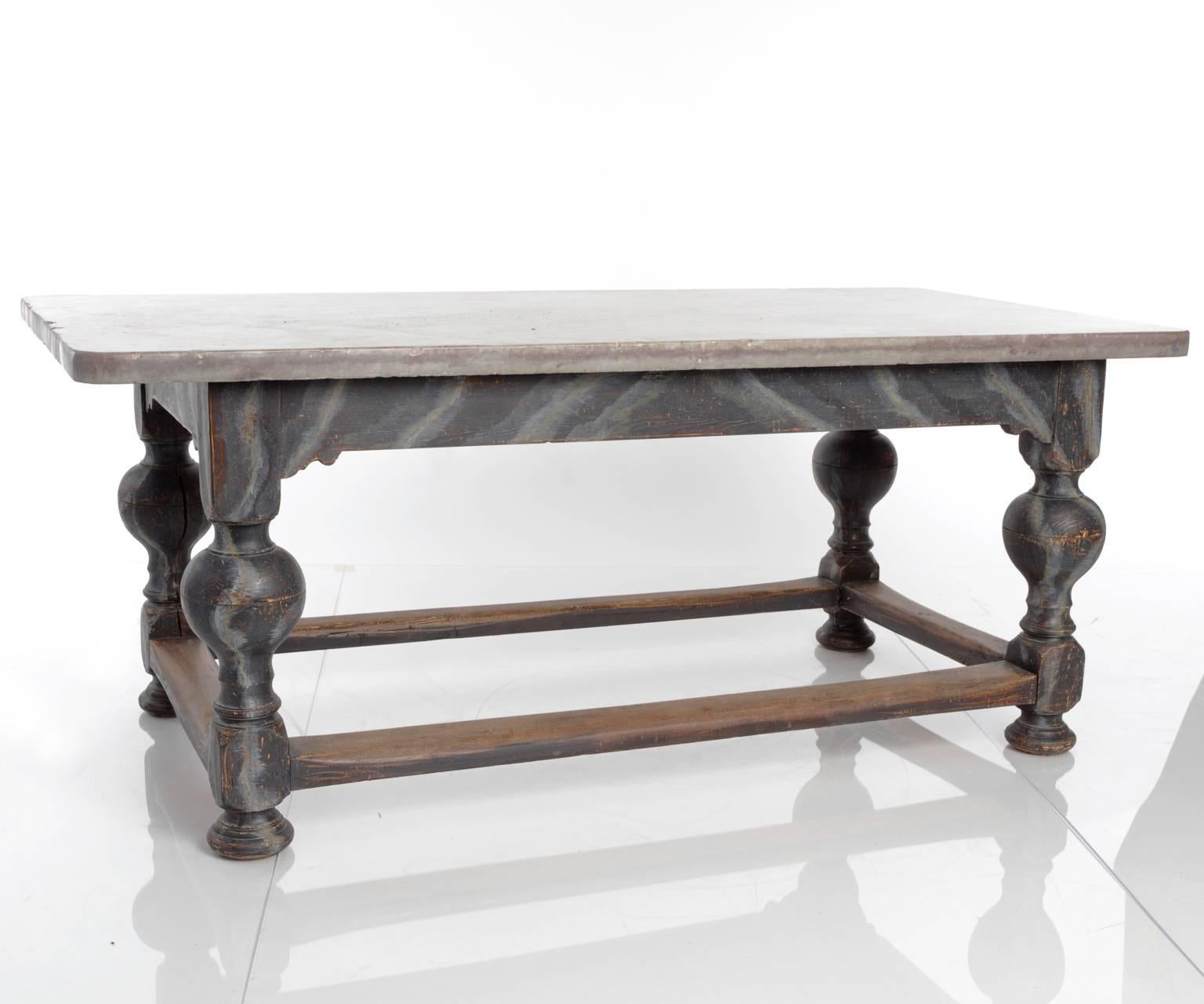 Gustavian Mid-19th Century Oak Table with Limestone Top