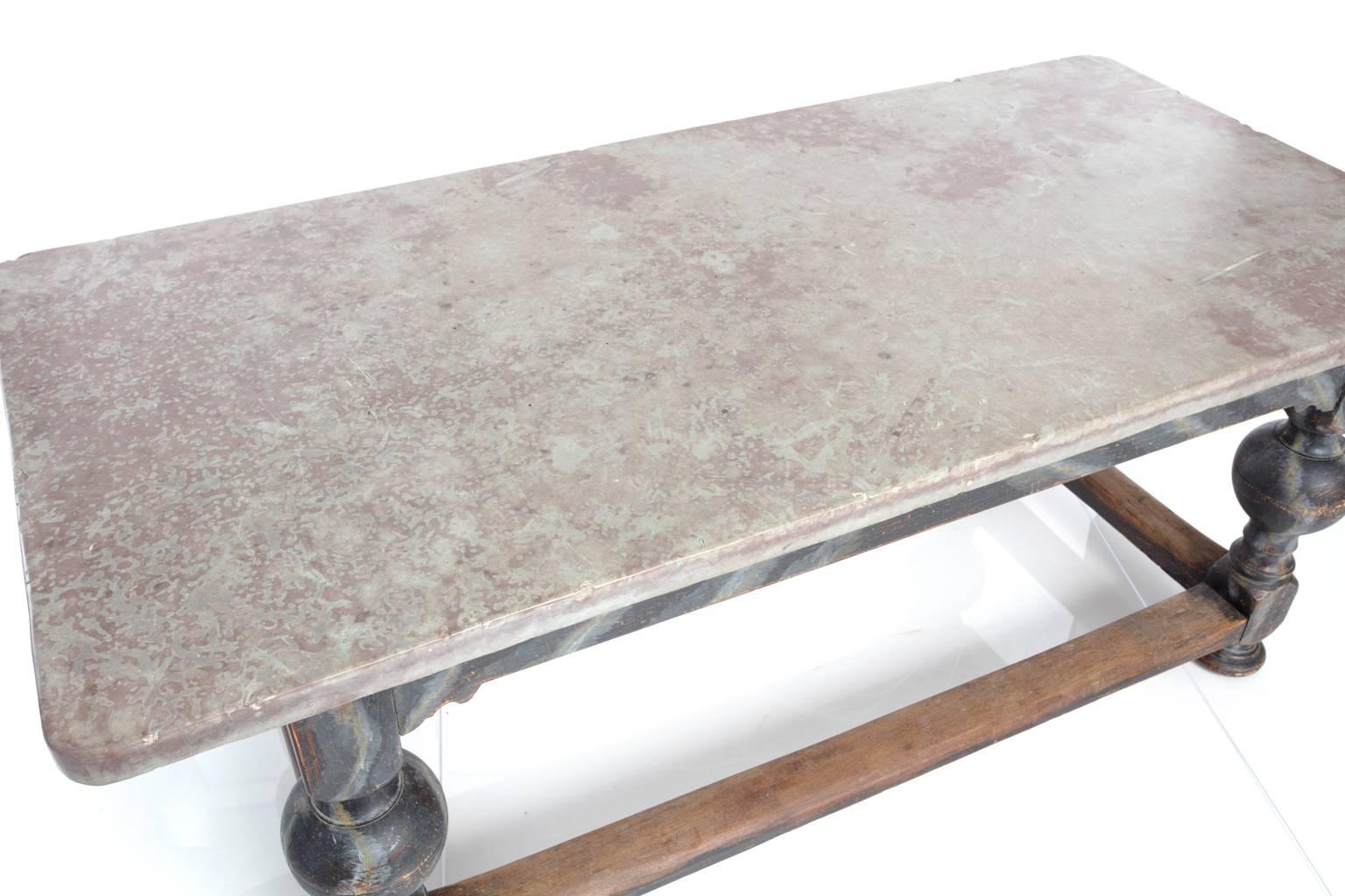 Swedish Mid-19th Century Oak Table with Limestone Top