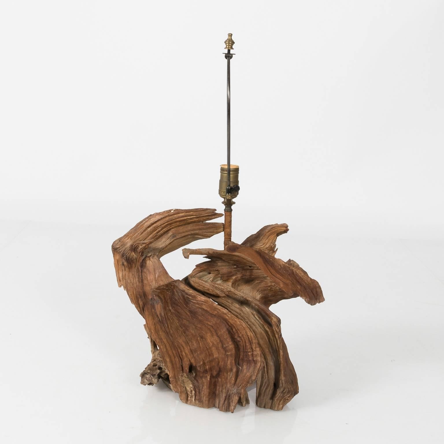 Organic modern driftwood lamp with a matching shade, circa mid-20th century. Recently rewired.
 