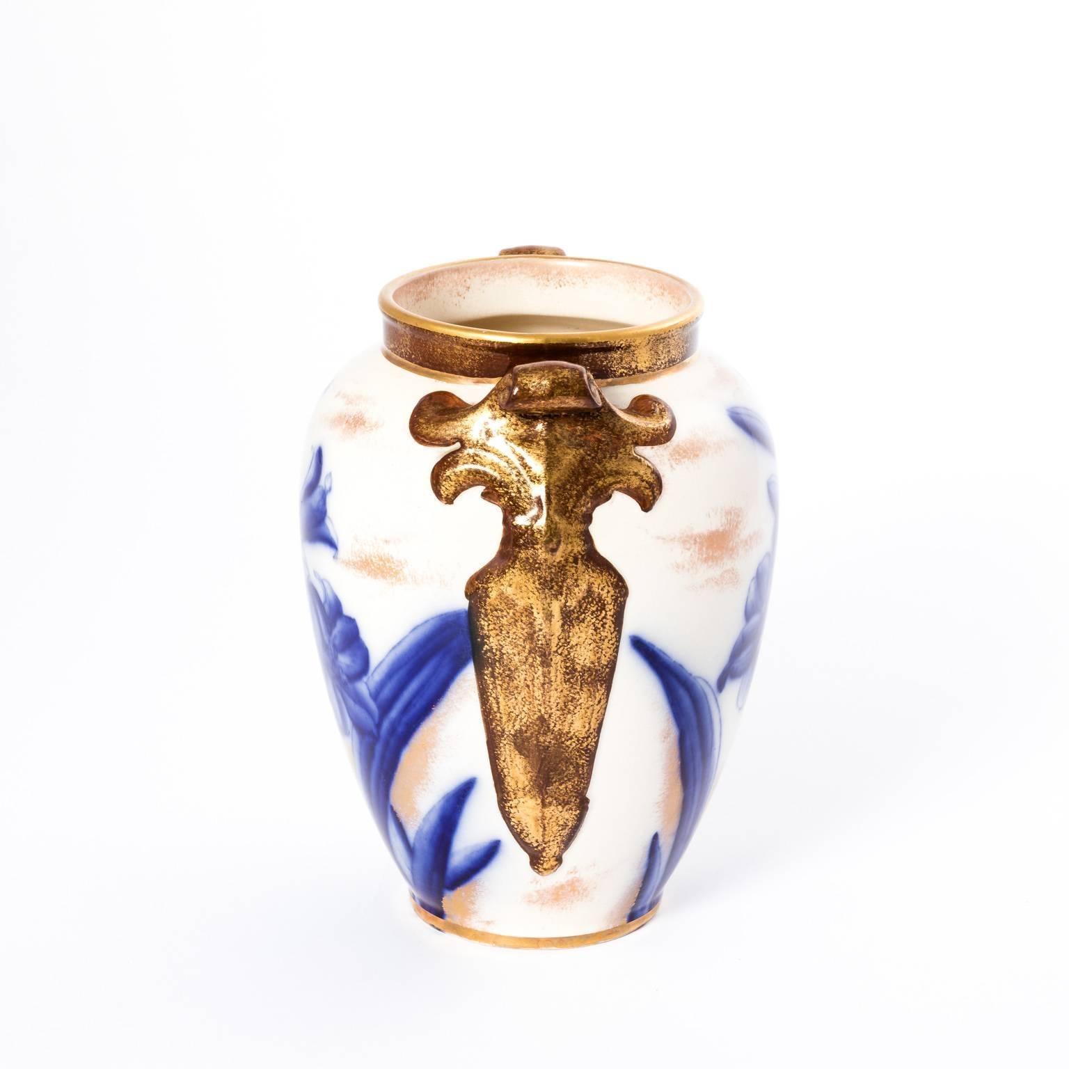 William Alsager Adderley Lily Vase 19th Century English Flow Blue & Gold Urn Pot 4