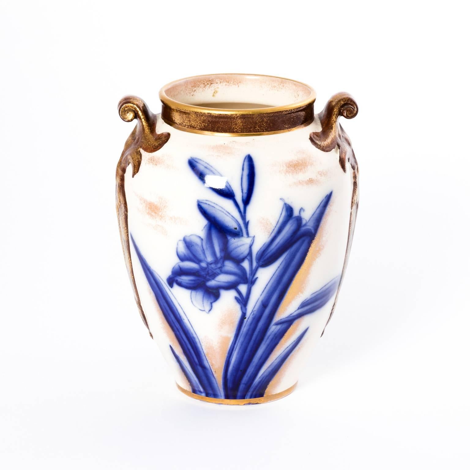 William Alsager Adderley Lily Vase 19th Century English Flow Blue & Gold Urn Pot 2