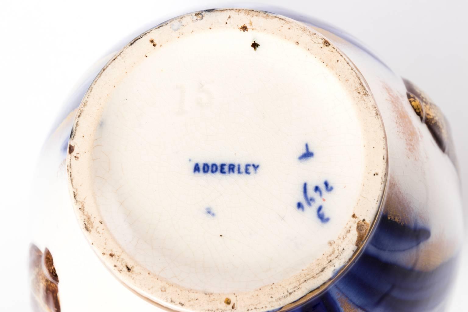 William Alsager Adderley Lily Vase 19th Century English Flow Blue & Gold Urn Pot 6