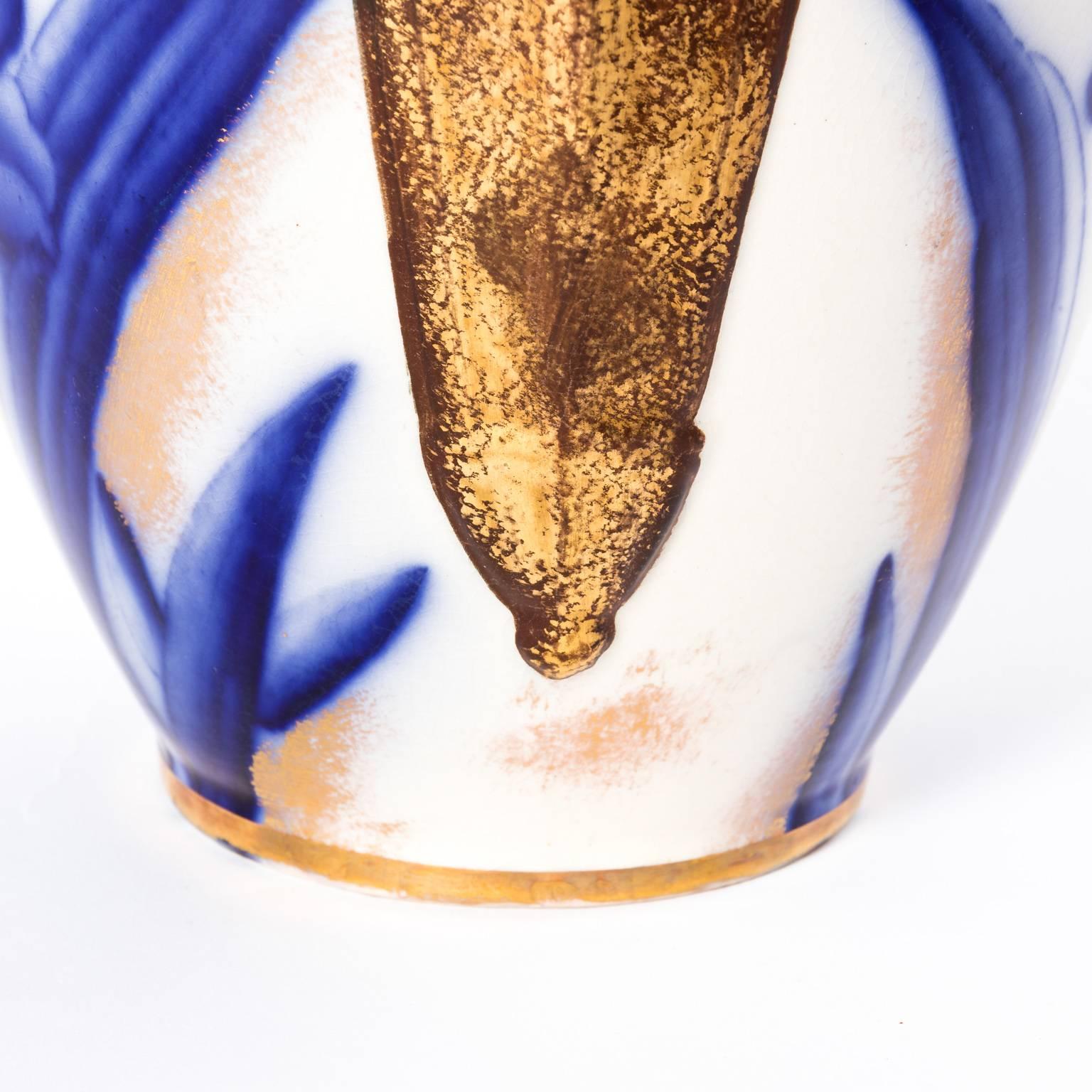 William Alsager Adderley Lily Vase 19th Century English Flow Blue & Gold Urn Pot 3