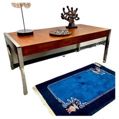 Leon Rosen pour Pace Collection Bureau de direction en acier inoxydable et cuir