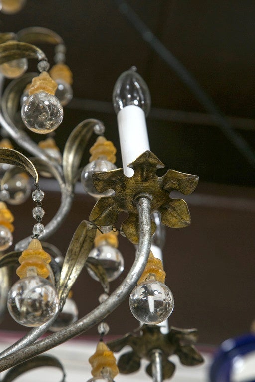 French Polished Steel and Glass Midcentury Six-Light Chandelier In Excellent Condition For Sale In Woodbury, CT