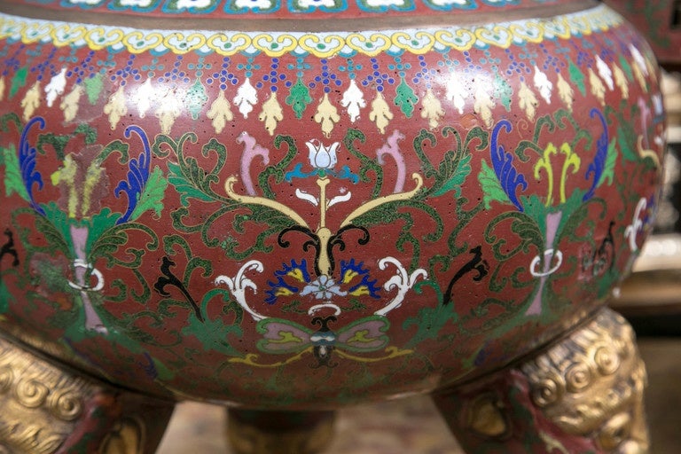 20th Century Cloissone Lidded Bronze Urn For Sale