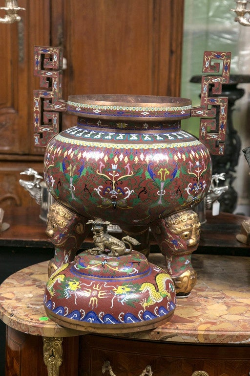 Cloissone Lidded Bronze Urn For Sale 1