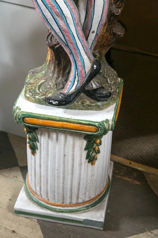 Terracotta Pair of Glazed Terra Cotta Masqueraders For Sale