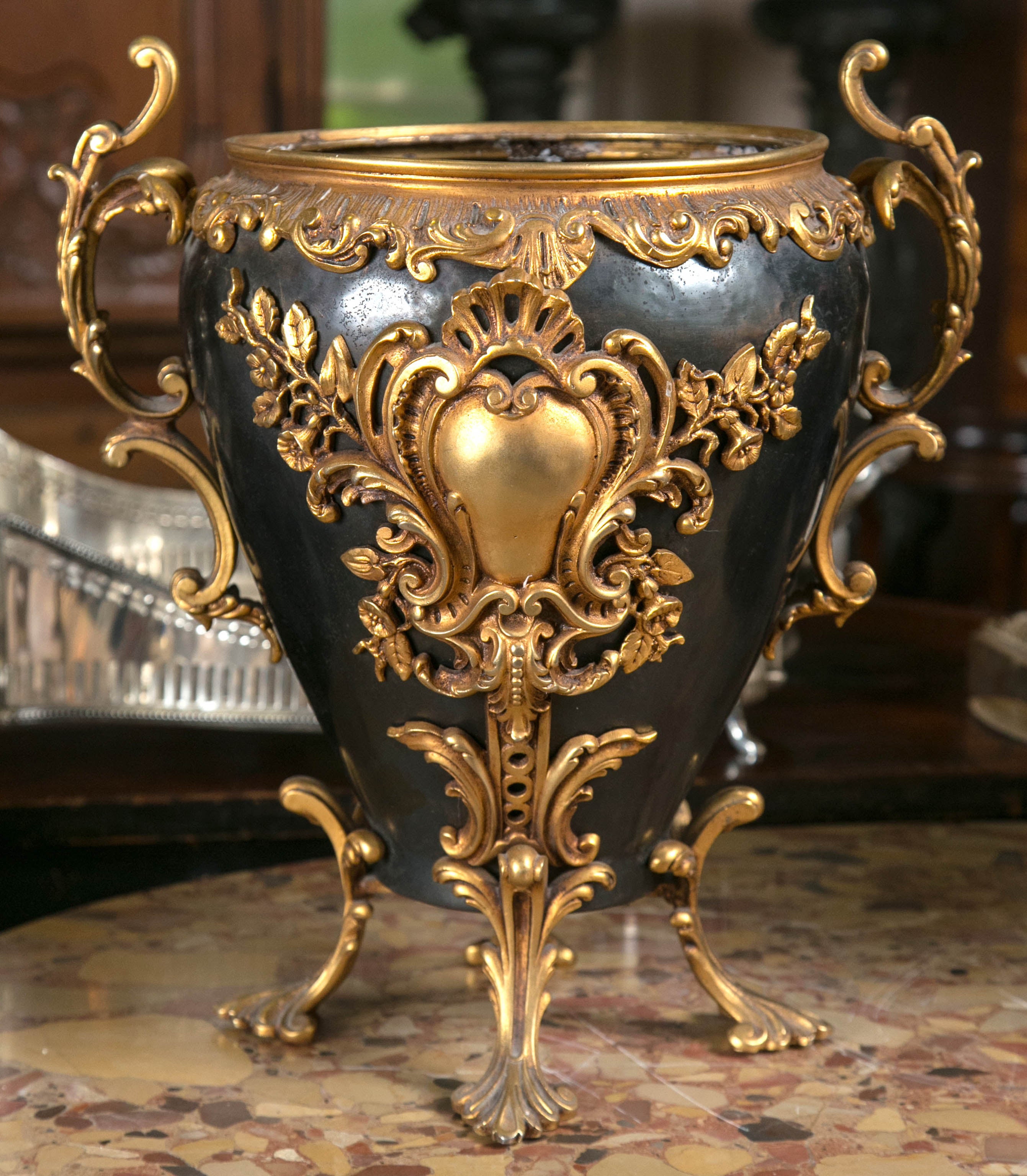 Patinated and Gilt Bronze Decorative Urn