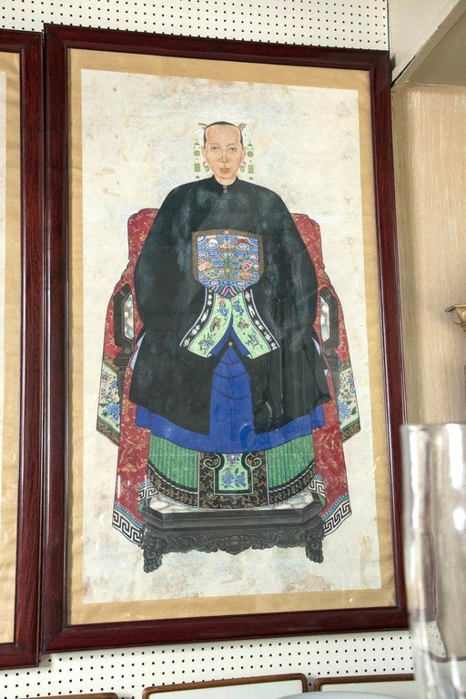 Hand-Painted Large Pair of Chinese Ancestral Portraits