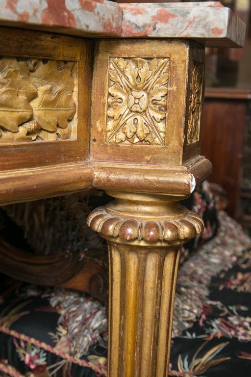 Italian 18th Century Giltwood Marble-Top D-Shaped Console Table For Sale