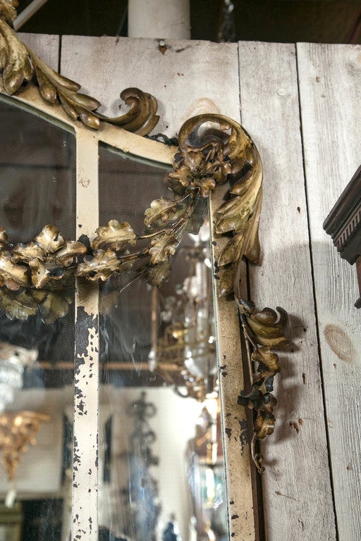 Painted and Gilded Wrought Iron Mirror In Distressed Condition In Woodbury, CT
