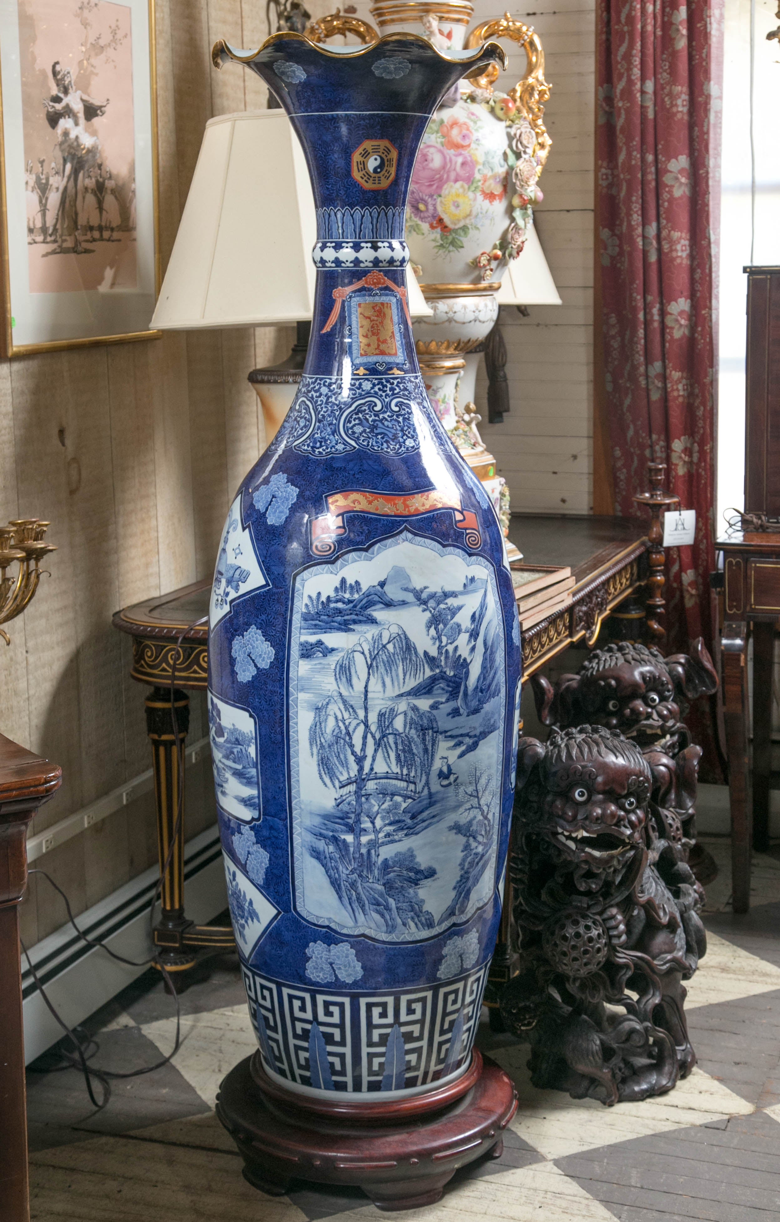 Monumental Pair of Japanese Porcelain Floor Vases