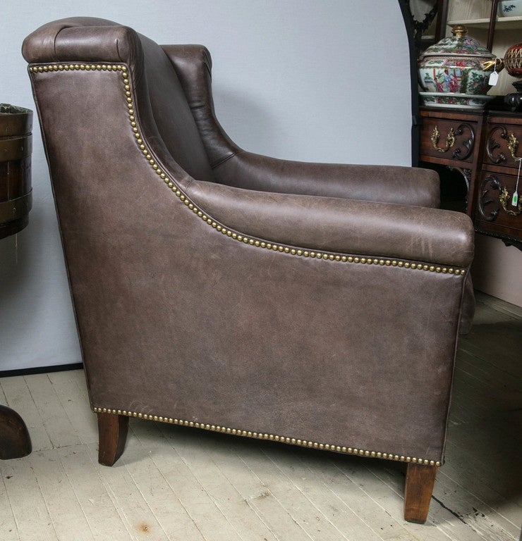 Pair of Ralph Lauren Leather Club Chairs In Excellent Condition In Woodbury, CT