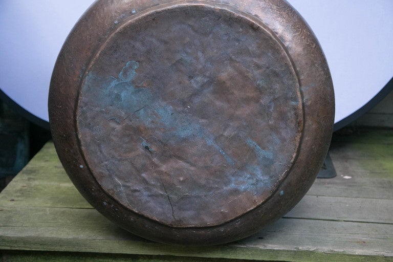 Hammered Antique Copper Vessel with Wrought Iron Handles